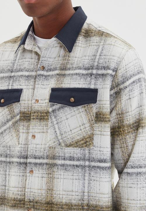 Trendyol - Long sleeve check shirt - ecru