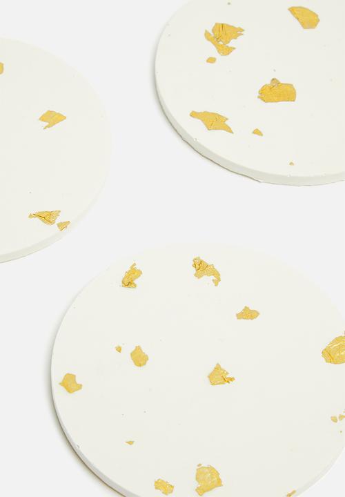 Terrazzo Home - Set of 4 coasters- white & gold
