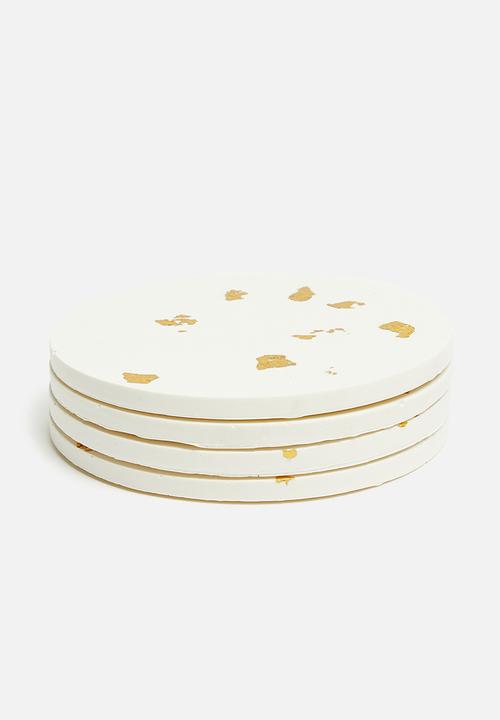 Terrazzo Home - Set of 4 coasters- white & gold