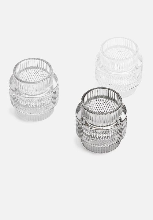 H&S - Glass tealight candle holder set of 3 - clear