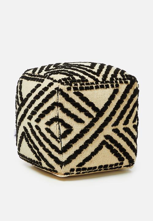 Sixth Floor - Etched pouf - black & white