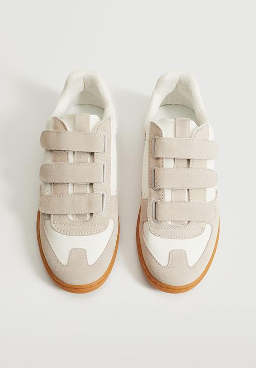 MANGO - Cactus leather mix velcro fastening sneaker - light beige