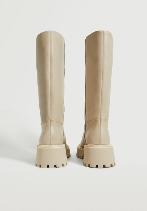 MANGO - Prima leather boot with tall leg - natural
