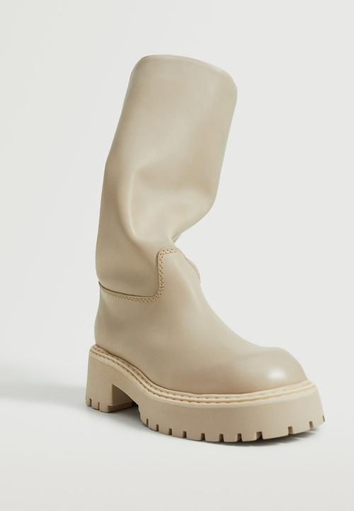 MANGO - Prima leather boot with tall leg - natural