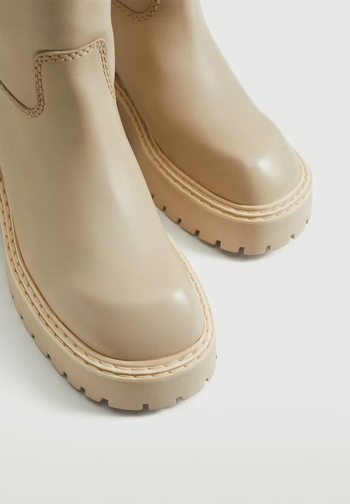 MANGO - Prima leather boot with tall leg - natural