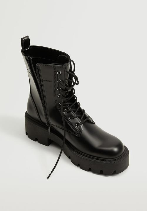 MANGO - Pili lace-up track sole boot - black