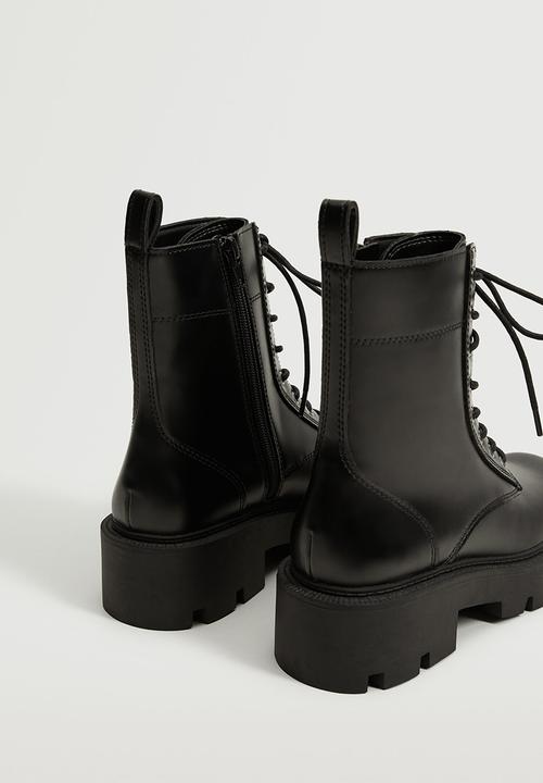 MANGO - Pili lace-up track sole boot - black