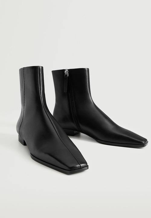 MANGO - Facil leather pointed ankle boot - black