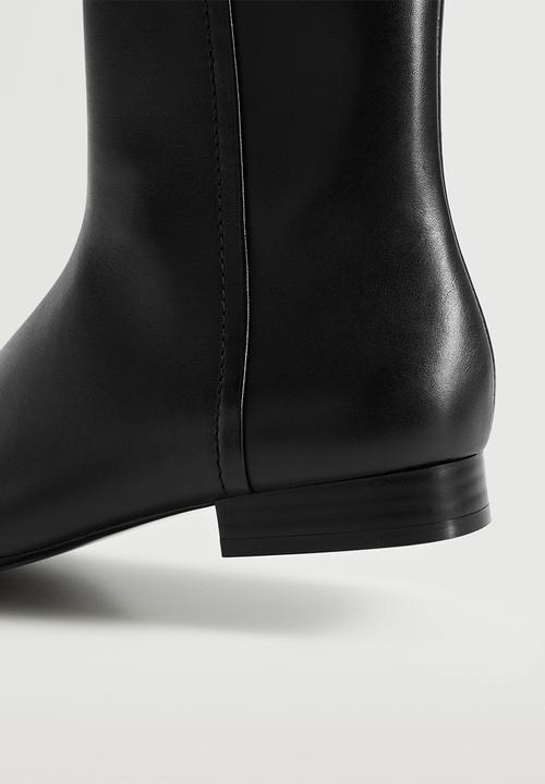 MANGO - Facil leather pointed ankle boot - black