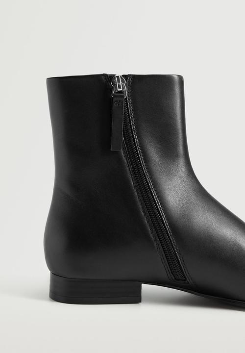 MANGO - Facil leather pointed ankle boot - black