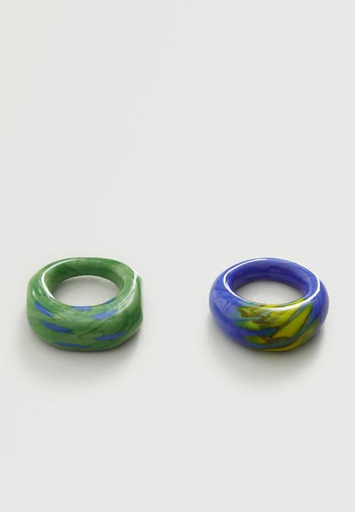 MANGO - Crystal ring set - green