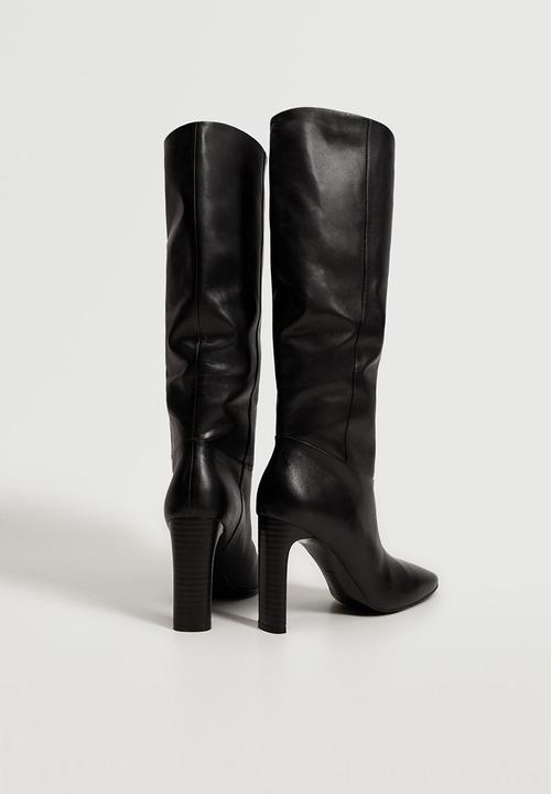 MANGO - Campo leather boot with tall leg - black