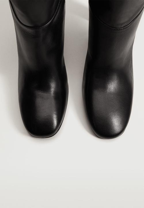 MANGO - Campo leather boot with tall leg - black