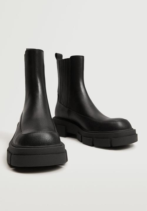 MANGO - Dent leather track sole ankle boot - black
