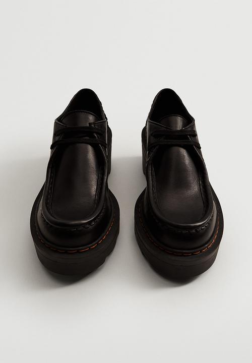 MANGO - Wally leather loafer heel - black