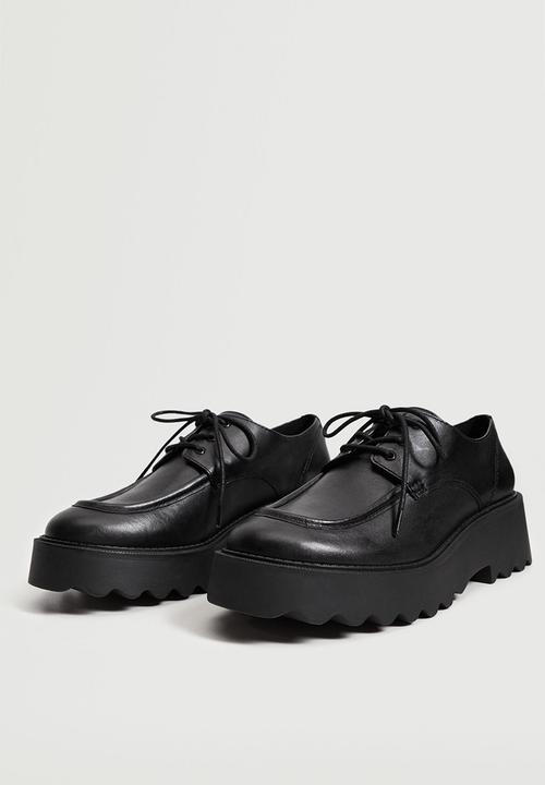 MANGO - Harry leather track sole derby - black