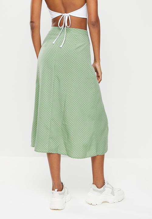 Missguided - Polka dot double split midi skirt - sage