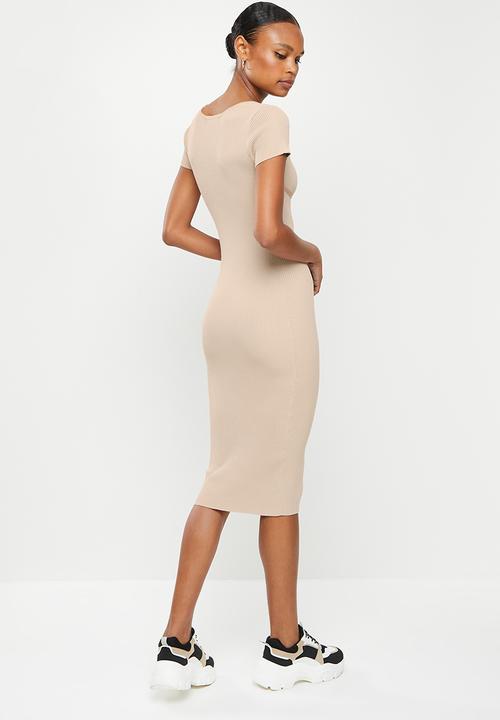 Missguided - Sweetheart neck cap sleeve midi dress - tan