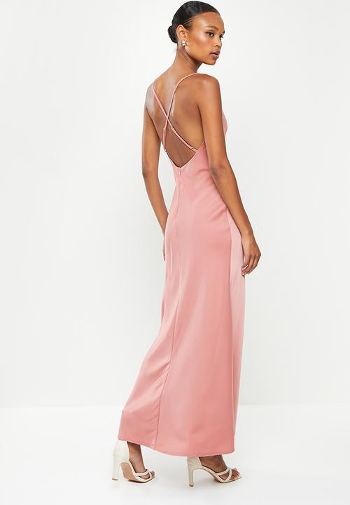 Missguided - Satin x back cowl front maxi dress - dusty pink
