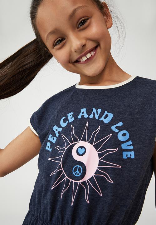 Cotton On - Sigrid short sleeve dress - indigo/peace love