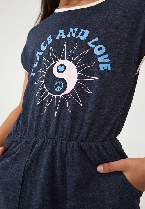 Cotton On - Sigrid short sleeve dress - indigo/peace love