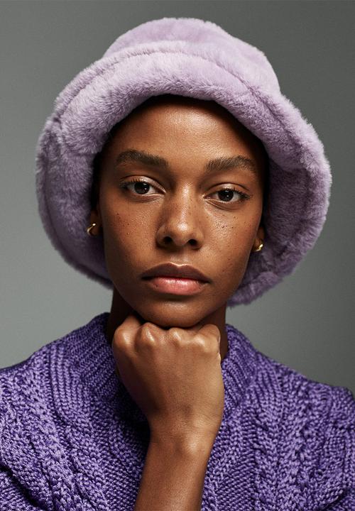 MANGO - Faux-fur bucket hat - purple