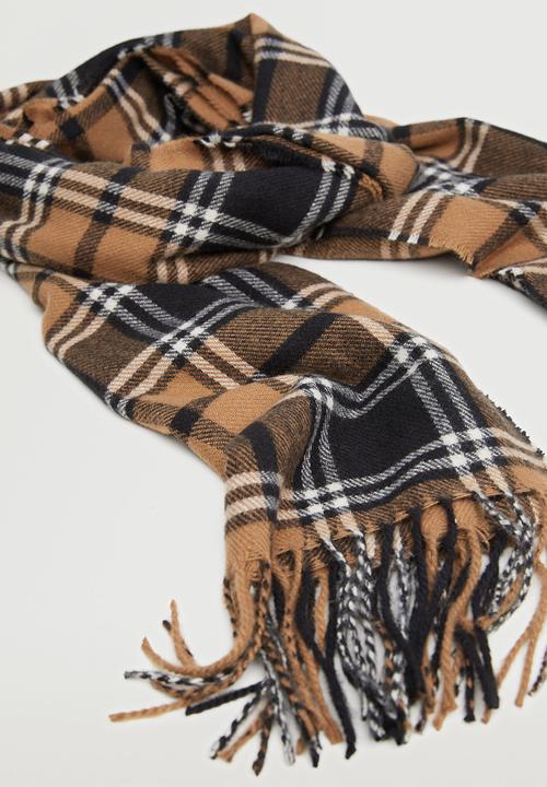 MANGO - Check knit scarf - brown