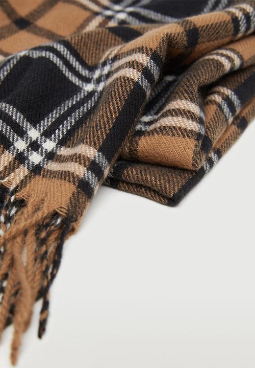 MANGO - Check knit scarf - brown