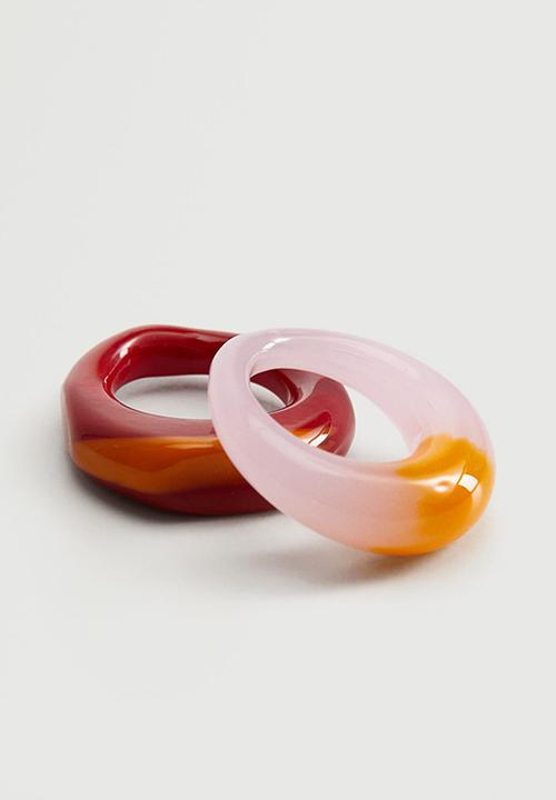 MANGO - Crystal ring set - pink