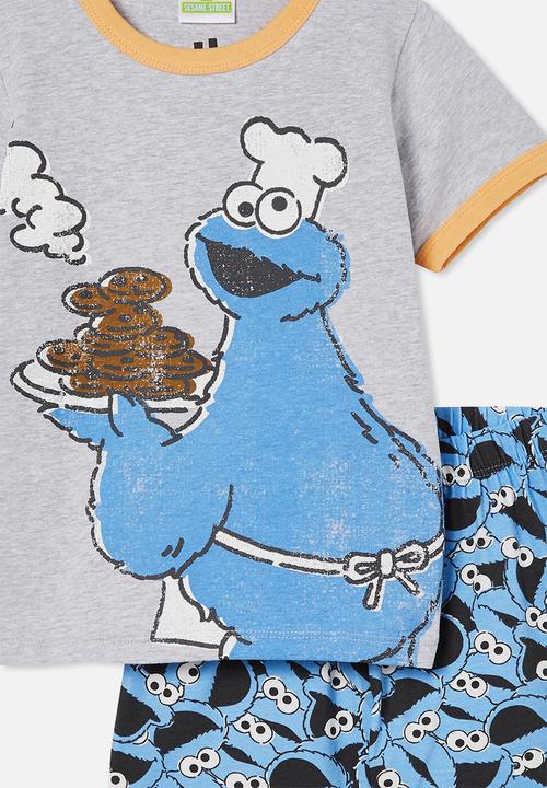 Cotton On - Felix short sleeve pyjama set license - lcn ses cookie monster light grey marle
