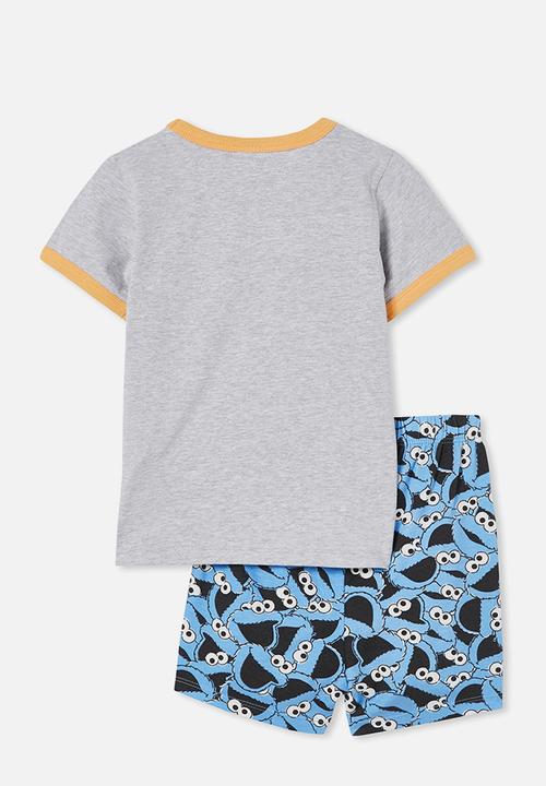 Cotton On - Felix short sleeve pyjama set license - lcn ses cookie monster light grey marle