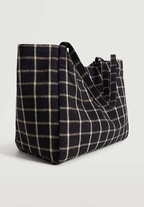 MANGO - Check shopper bag -  black