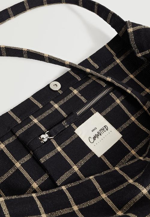 MANGO - Check shopper bag -  black