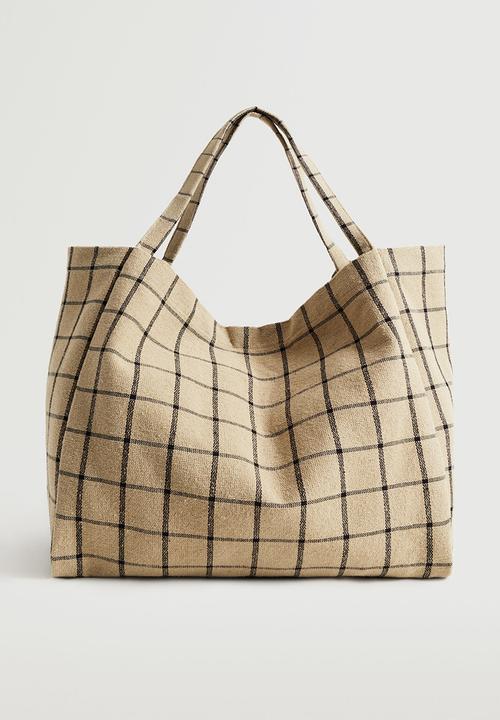 MANGO - Check shopper bag -  beige