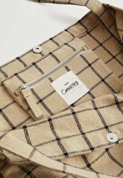 MANGO - Check shopper bag -  beige