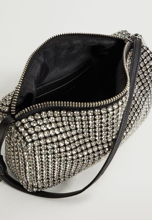 MANGO - Rhinestone crystal purse - black