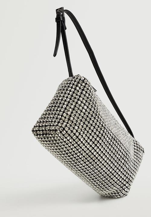 MANGO - Rhinestone crystal purse - black