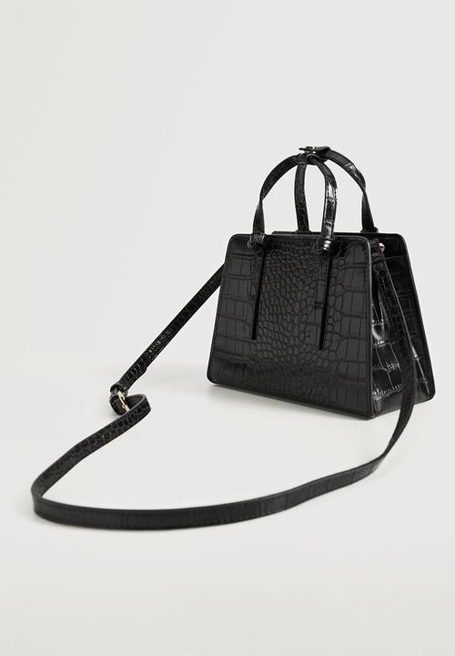 MANGO - Croc-effect mini bag - black