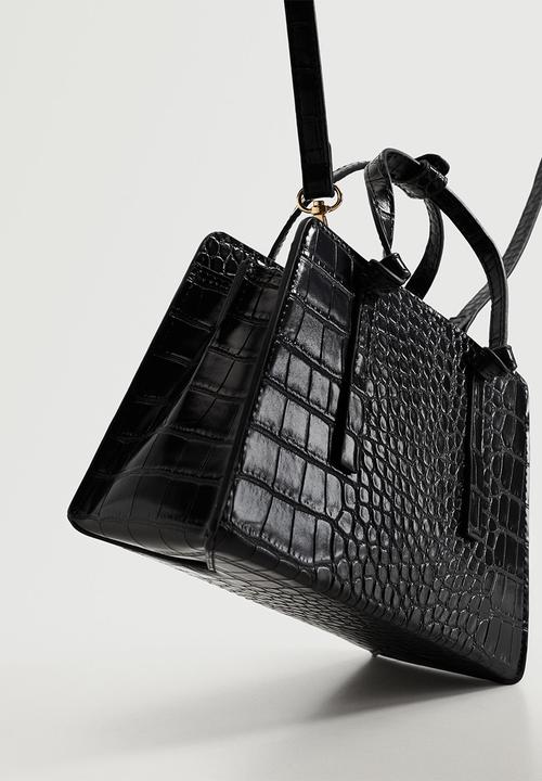 MANGO - Croc-effect mini bag - black