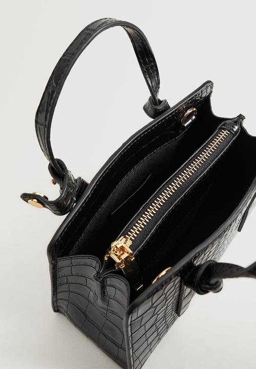 MANGO - Croc-effect mini bag - black