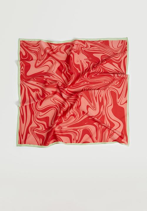 MANGO - Marbled print scarf - red