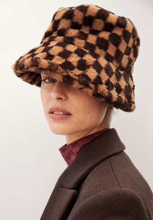 MANGO - Checked bucket hat - brown