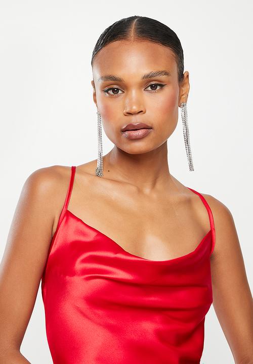 Missguided - Cowl cami dress satin - red
