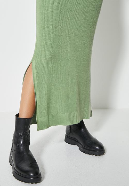 Superbalist - Organic cotton v neck  knitwear dress - deep sage