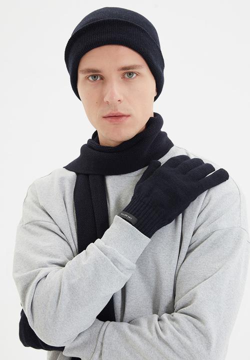 Trendyol - Scarf, beanie & glove set - navy