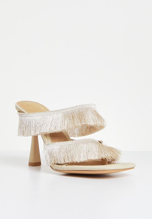 Missguided - Fringe double strap mule heel - cream