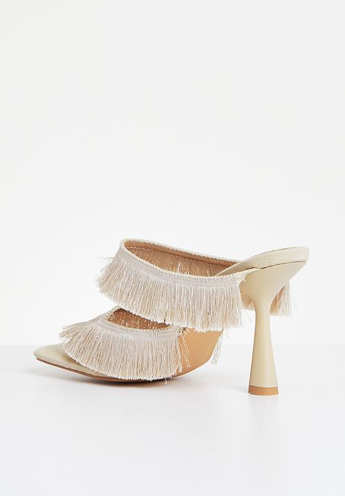 Missguided - Fringe double strap mule heel - cream