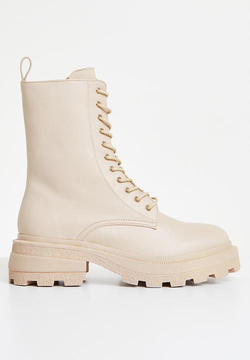 Missguided - Wrap around lace up boot - cream