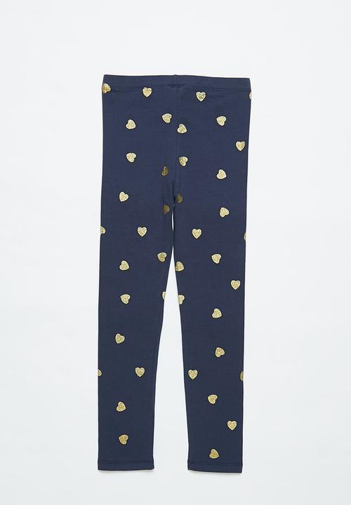 Pop Candy - Girls heart legging - navy & gold