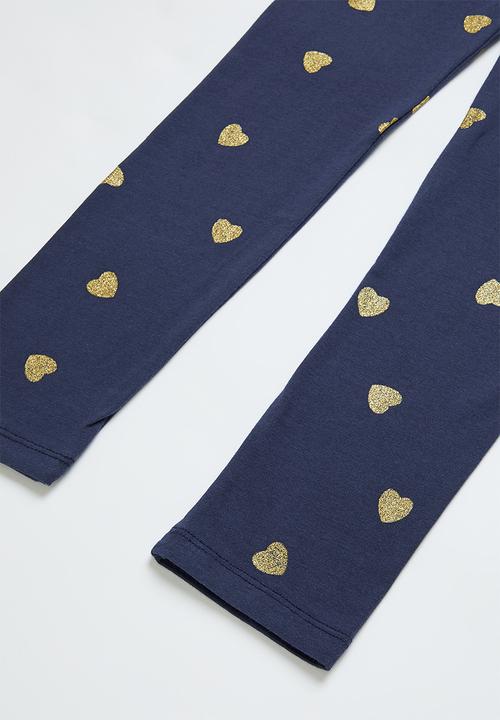 Pop Candy - Girls heart legging - navy & gold